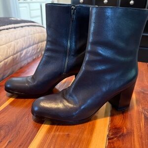 ALEXANDER WANG Black Leather Block Heel Ankle Boots Booties Size 38 Italy